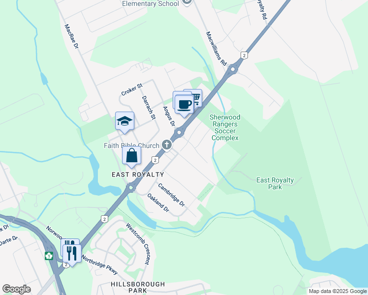 map of restaurants, bars, coffee shops, grocery stores, and more near 11 Parkman Drive in Charlottetown