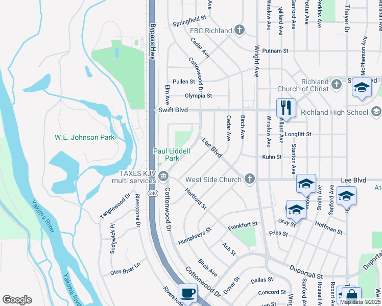 map of restaurants, bars, coffee shops, grocery stores, and more near 653 Cottonwood Dr in Richland