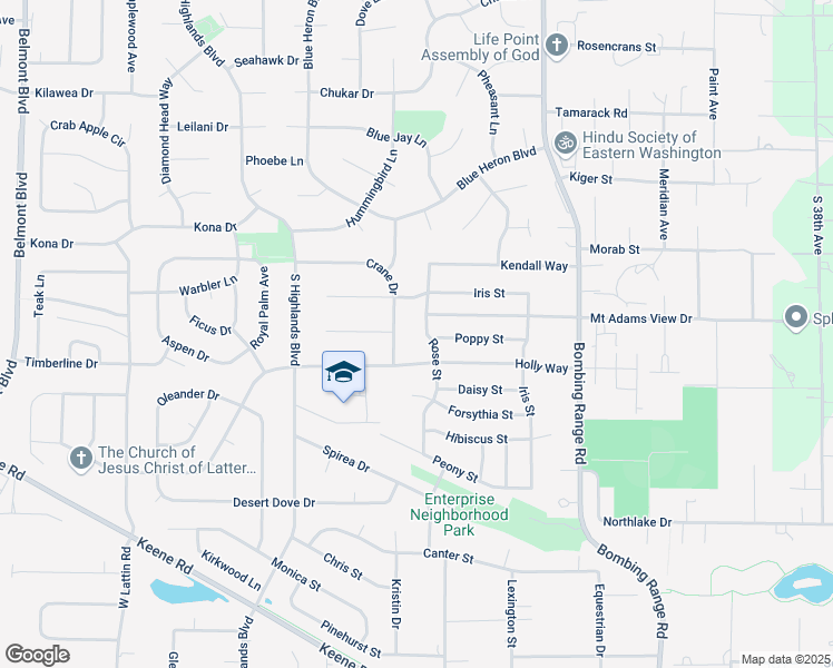 map of restaurants, bars, coffee shops, grocery stores, and more near 4962 Poppy Street in West Richland