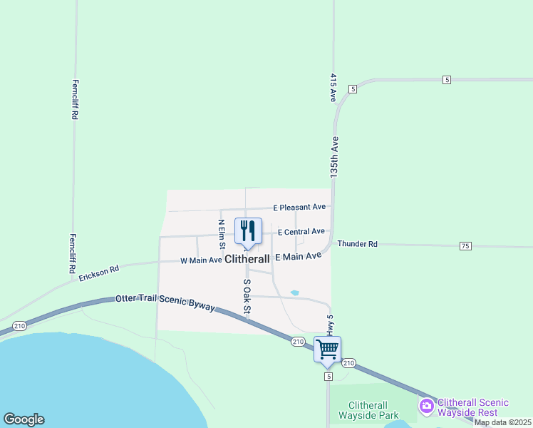 map of restaurants, bars, coffee shops, grocery stores, and more near 103 East Pleasant Avenue in Clitherall