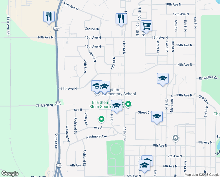 map of restaurants, bars, coffee shops, grocery stores, and more near 1209 Loy Avenue in Wahpeton