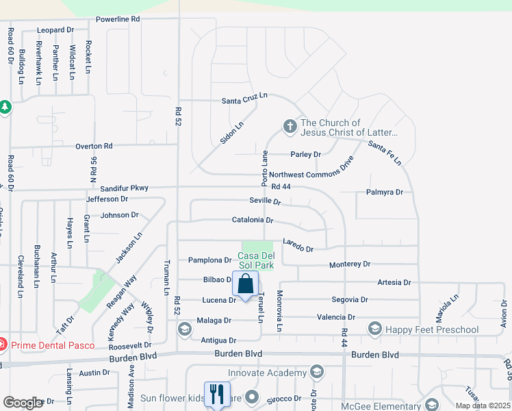 map of restaurants, bars, coffee shops, grocery stores, and more near Sandifur Parkway in Pasco