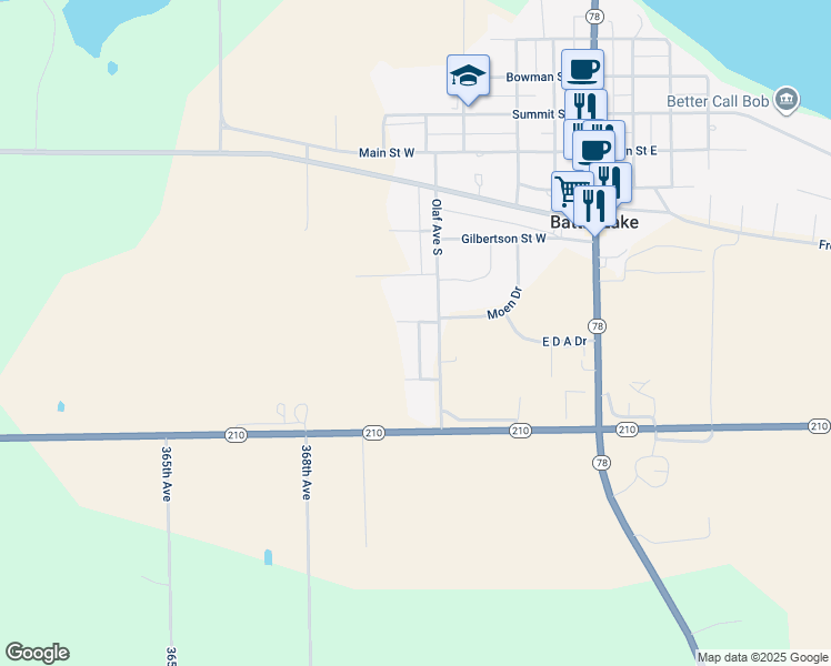 map of restaurants, bars, coffee shops, grocery stores, and more near 36949 Ray Drive in Battle Lake