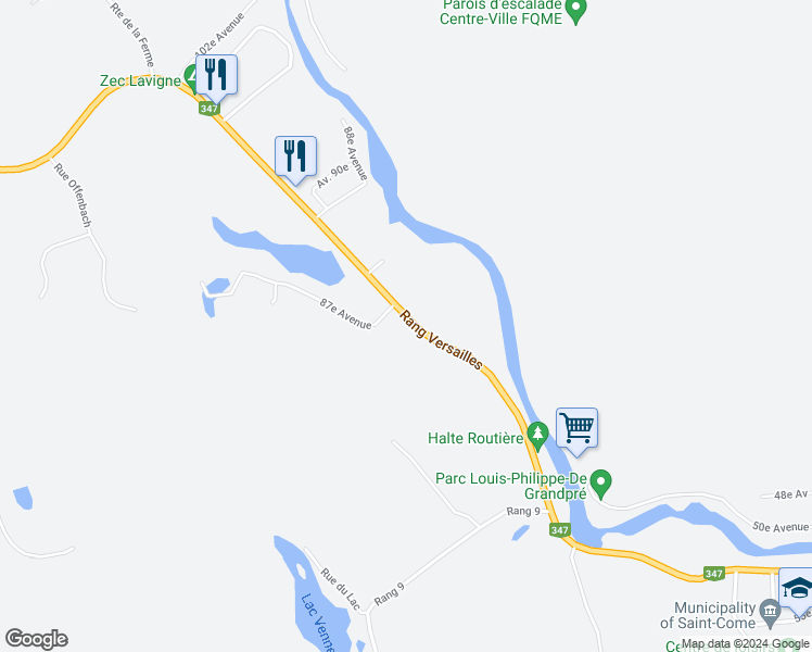 map of restaurants, bars, coffee shops, grocery stores, and more near 2221 Rang Versailles in Saint-Damien