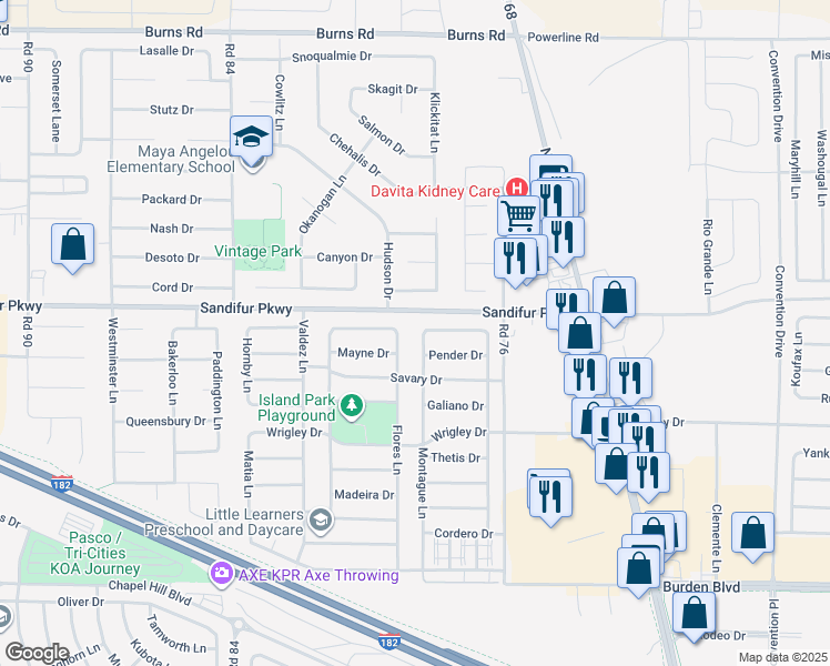 map of restaurants, bars, coffee shops, grocery stores, and more near 7816 Deschutes Drive in Pasco