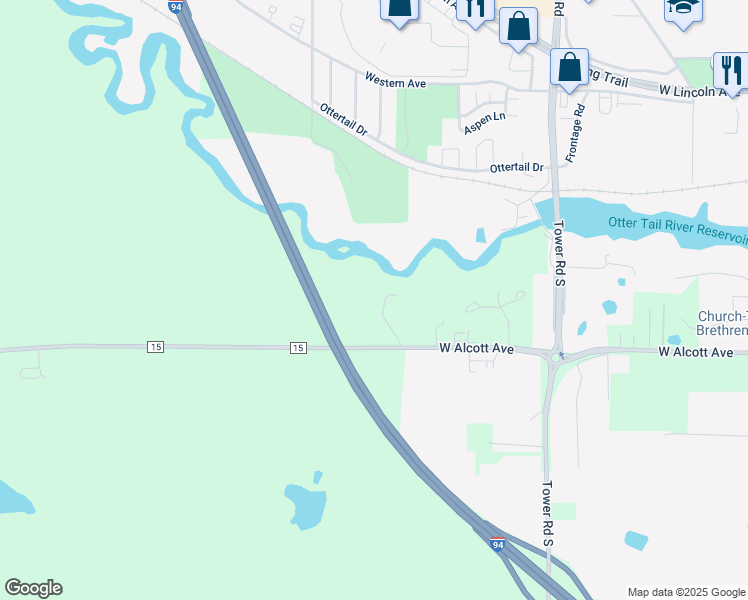 map of restaurants, bars, coffee shops, grocery stores, and more near 2014 West Alcott Avenue in Fergus Falls
