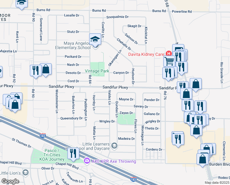 map of restaurants, bars, coffee shops, grocery stores, and more near in Pasco