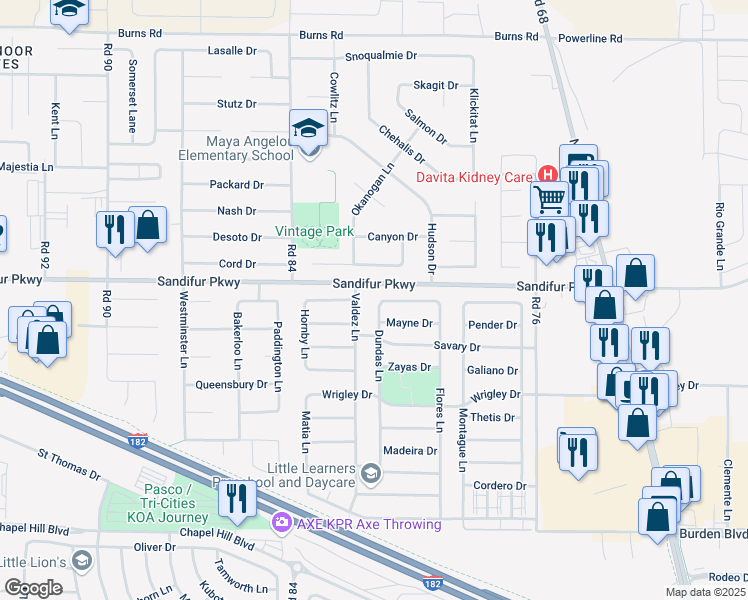 map of restaurants, bars, coffee shops, grocery stores, and more near in Pasco