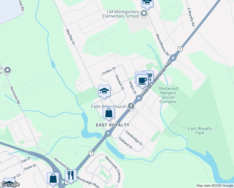 map of restaurants, bars, coffee shops, grocery stores, and more near 12 Avonlea Drive in Charlottetown