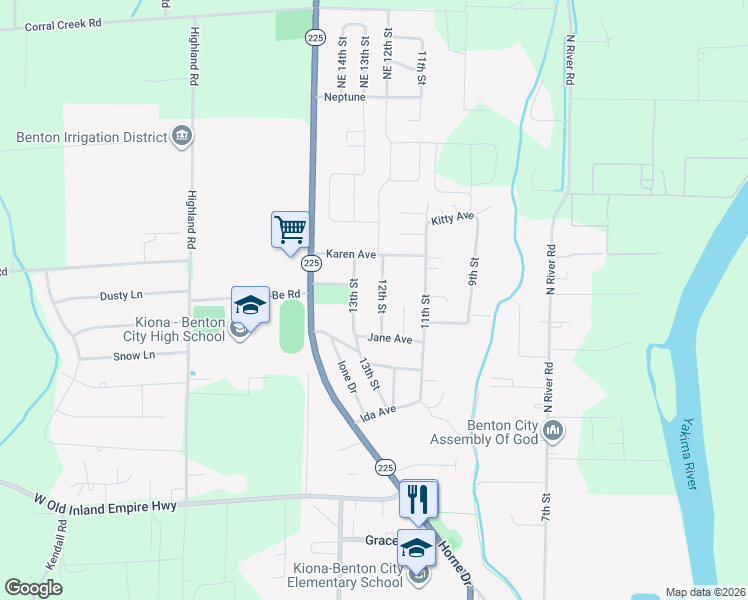 map of restaurants, bars, coffee shops, grocery stores, and more near 1209 12th Street in Benton City