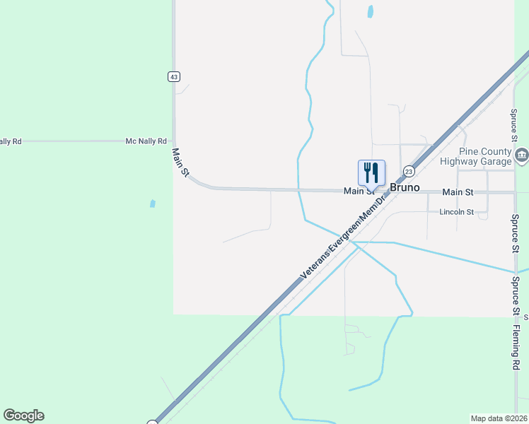 map of restaurants, bars, coffee shops, grocery stores, and more near 7537 Cedar Street in Bruno