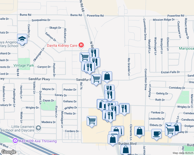 map of restaurants, bars, coffee shops, grocery stores, and more near 7421 Sandifur Parkway in Pasco