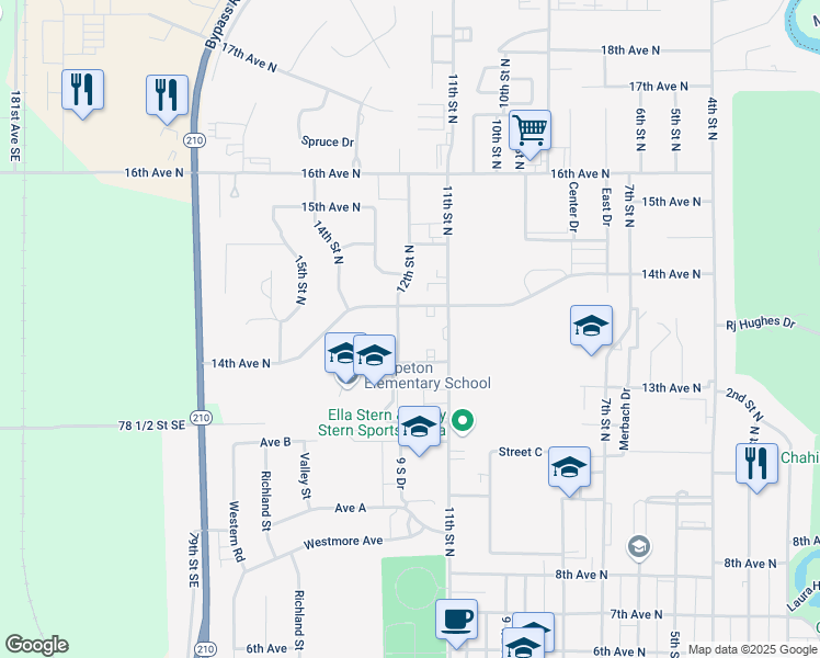 map of restaurants, bars, coffee shops, grocery stores, and more near 1102 Loy Avenue in Wahpeton