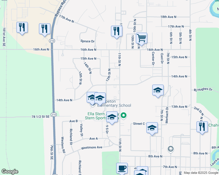 map of restaurants, bars, coffee shops, grocery stores, and more near 1111 14th Avenue North in Wahpeton