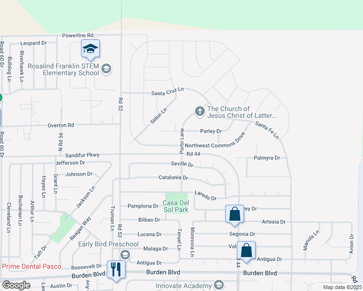 map of restaurants, bars, coffee shops, grocery stores, and more near 4774 Northwest Commons Drive in Pasco