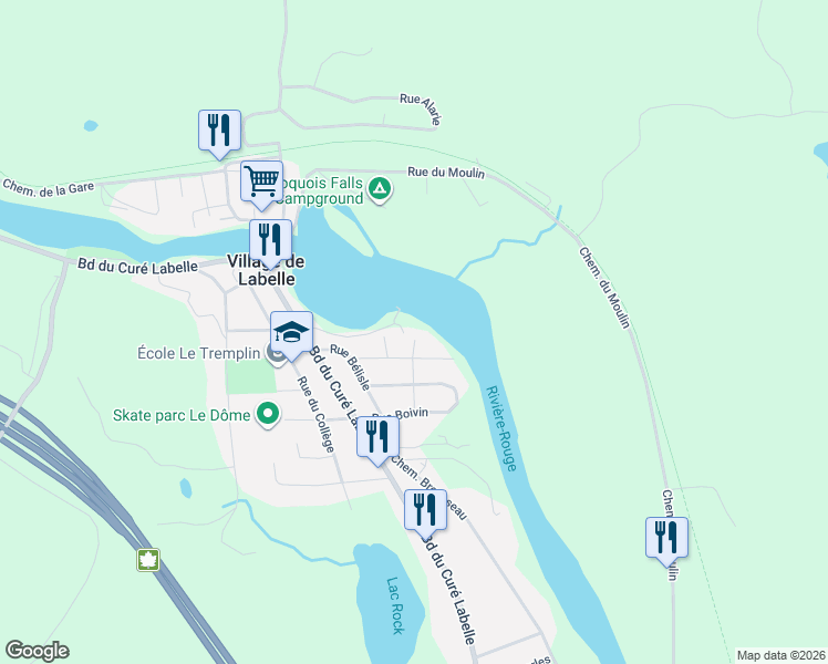 map of restaurants, bars, coffee shops, grocery stores, and more near 160 Rue l'Allier in Labelle