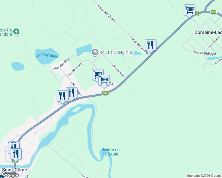 map of restaurants, bars, coffee shops, grocery stores, and more near 912 Rue Principale in Saint-Cã´Me