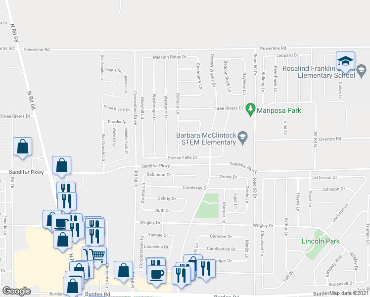 map of restaurants, bars, coffee shops, grocery stores, and more near 6416 Nisqually Drive in Pasco