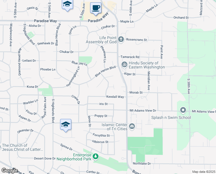 map of restaurants, bars, coffee shops, grocery stores, and more near 2410 Towhee Lane in West Richland