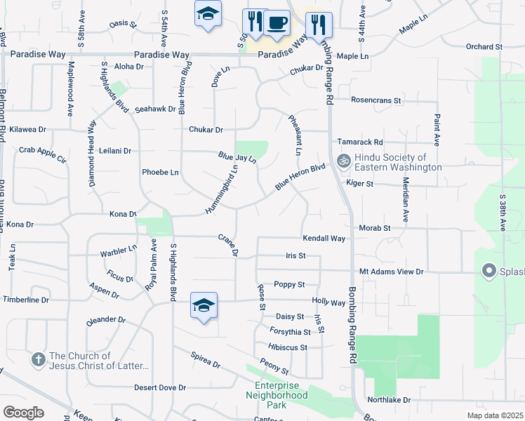 map of restaurants, bars, coffee shops, grocery stores, and more near 2304 Raven Court in West Richland
