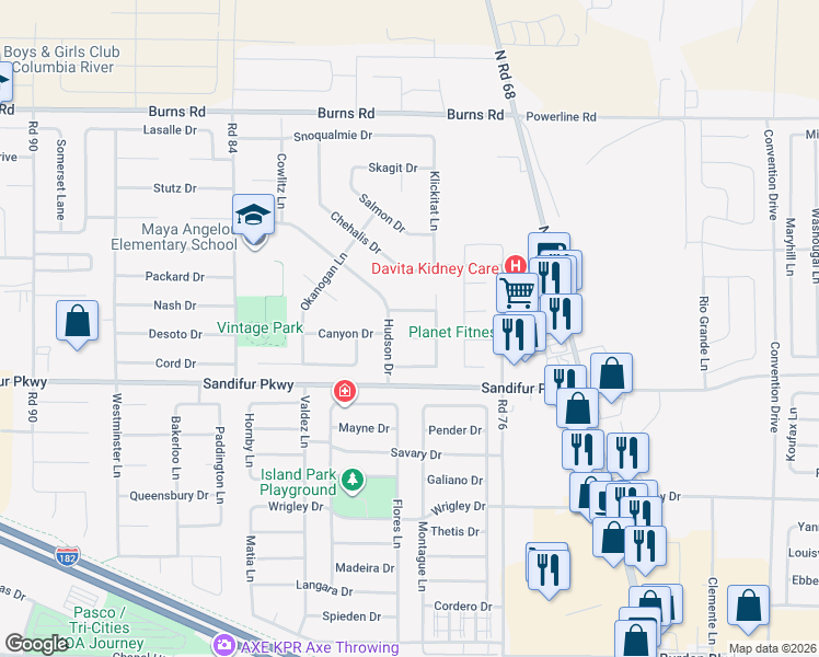 map of restaurants, bars, coffee shops, grocery stores, and more near 7823 White Bluff Court in Pasco
