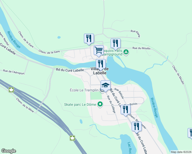 map of restaurants, bars, coffee shops, grocery stores, and more near 23 Rue du Pont in Labelle
