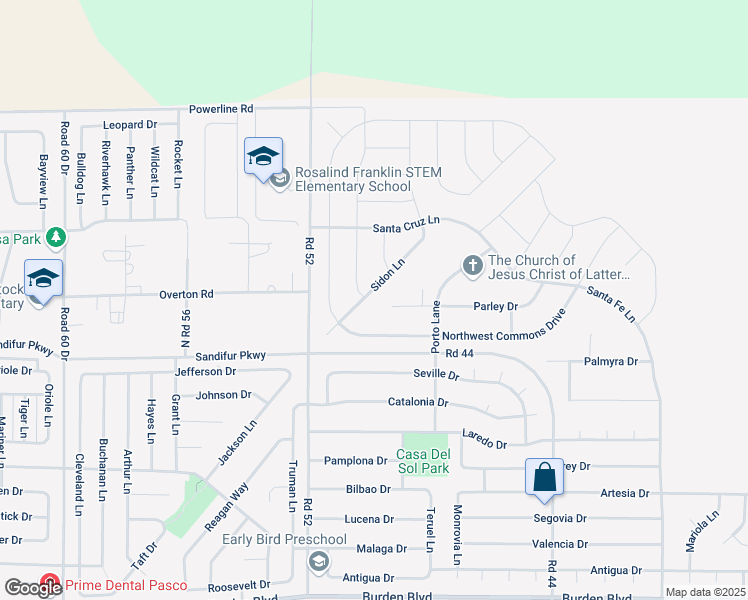 map of restaurants, bars, coffee shops, grocery stores, and more near 5725 Sidon Lane in Pasco