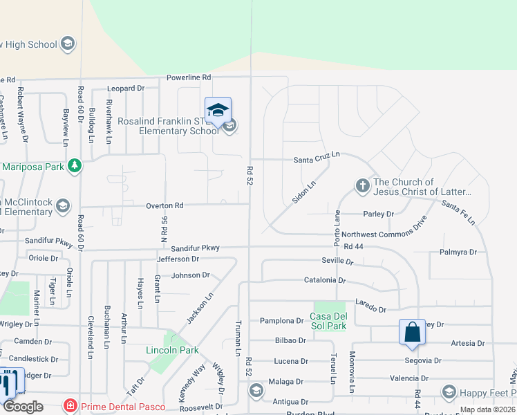 map of restaurants, bars, coffee shops, grocery stores, and more near Northwest Commons Drive in Pasco