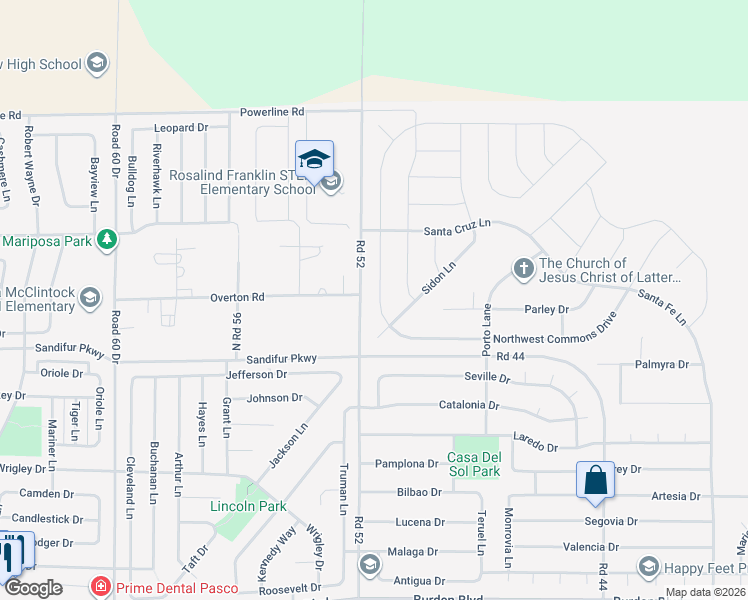 map of restaurants, bars, coffee shops, grocery stores, and more near Northwest Commons Drive in Pasco