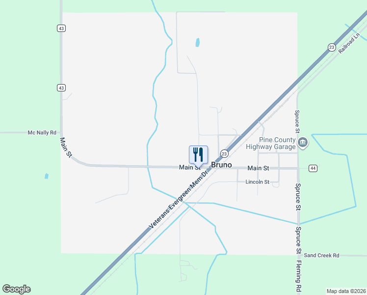 map of restaurants, bars, coffee shops, grocery stores, and more near 4579 Main Street in Bruno