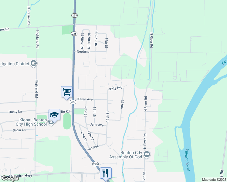 map of restaurants, bars, coffee shops, grocery stores, and more near 1214 11th Street in Benton City