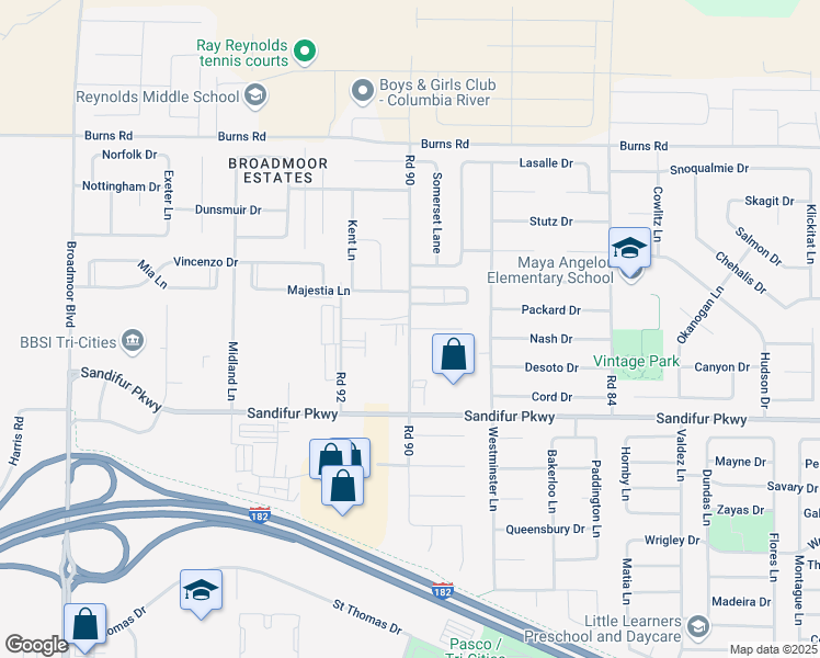 map of restaurants, bars, coffee shops, grocery stores, and more near Road 90 in Pasco