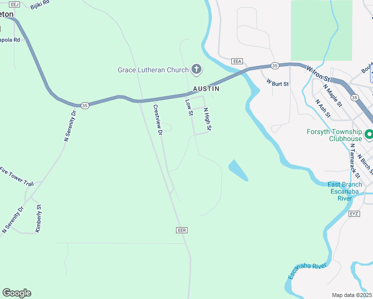 map of restaurants, bars, coffee shops, grocery stores, and more near Center Street in Gwinn