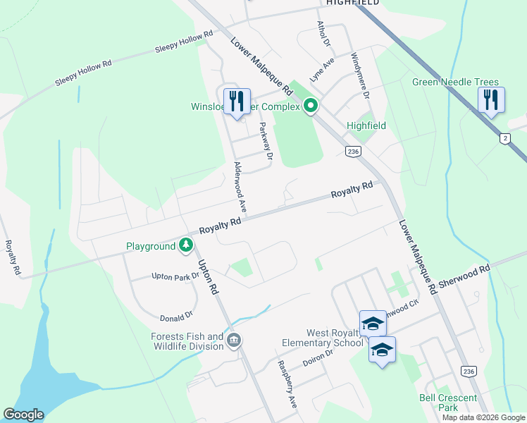 map of restaurants, bars, coffee shops, grocery stores, and more near 68 Royalty Road in Charlottetown