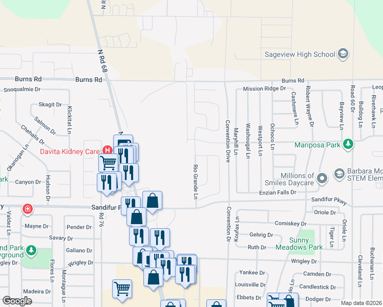 map of restaurants, bars, coffee shops, grocery stores, and more near 5914 Rio Grande Lane in Pasco