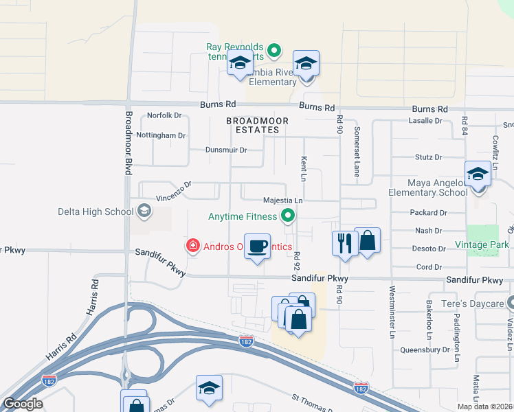 map of restaurants, bars, coffee shops, grocery stores, and more near 9408 Majestia Lane in Pasco