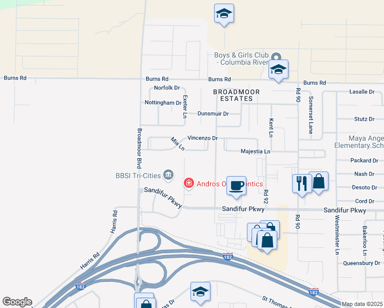 map of restaurants, bars, coffee shops, grocery stores, and more near 9620 Mia Lane in Pasco