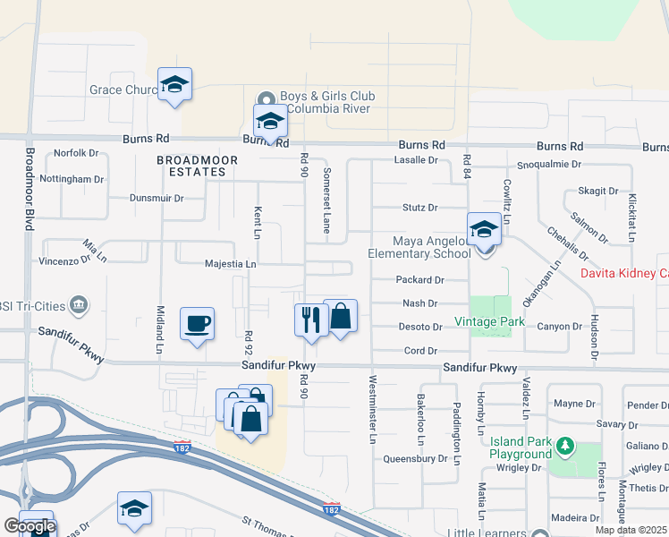 map of restaurants, bars, coffee shops, grocery stores, and more near 5909 Road 90 in Pasco