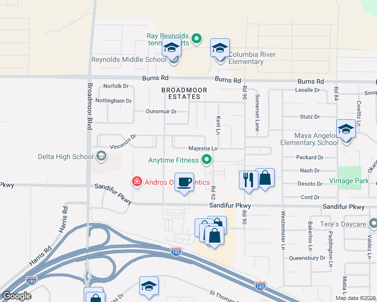map of restaurants, bars, coffee shops, grocery stores, and more near 9306 Majestia Lane in Pasco