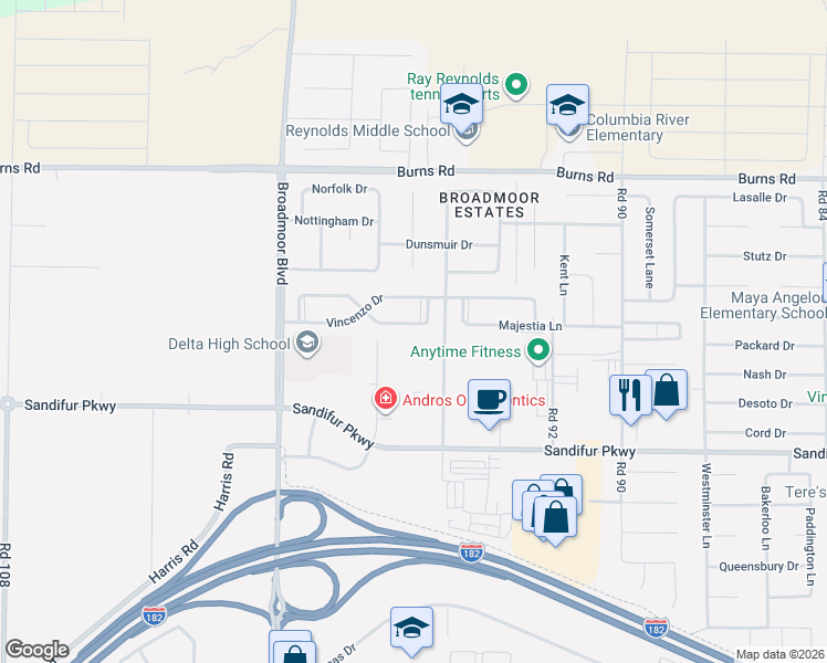 map of restaurants, bars, coffee shops, grocery stores, and more near 6001 Mia Lane in Pasco