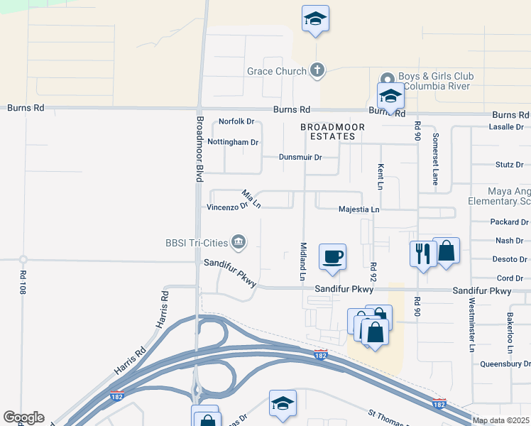 map of restaurants, bars, coffee shops, grocery stores, and more near 9620 Mia Lane in Pasco