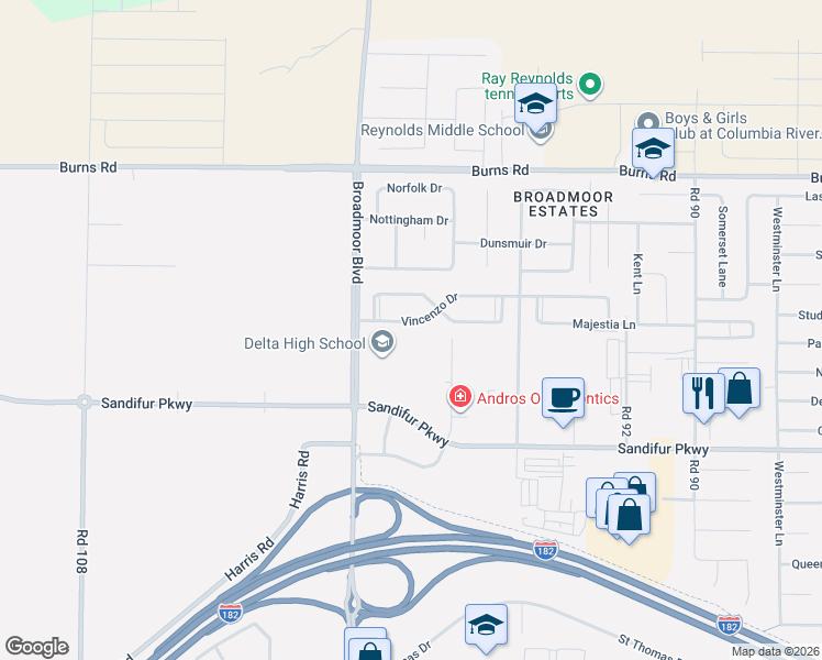 map of restaurants, bars, coffee shops, grocery stores, and more near 5908 Bedford Street in Pasco
