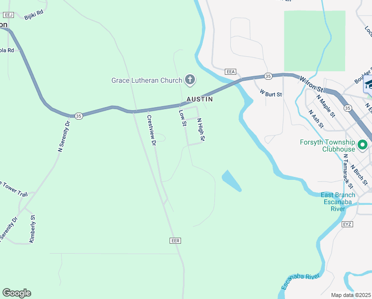 map of restaurants, bars, coffee shops, grocery stores, and more near Center Street in Gwinn