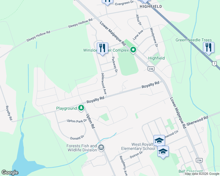 map of restaurants, bars, coffee shops, grocery stores, and more near 68 Royalty Road in Charlottetown