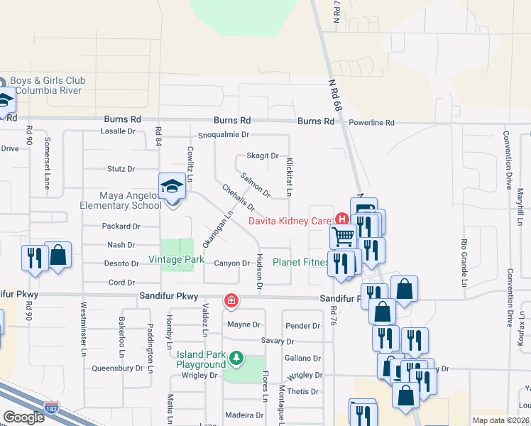 map of restaurants, bars, coffee shops, grocery stores, and more near 7927 Hudson Drive in Pasco