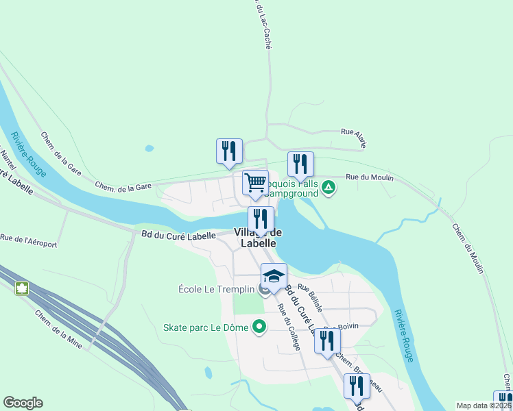 map of restaurants, bars, coffee shops, grocery stores, and more near 53 Rue du Pont in Labelle