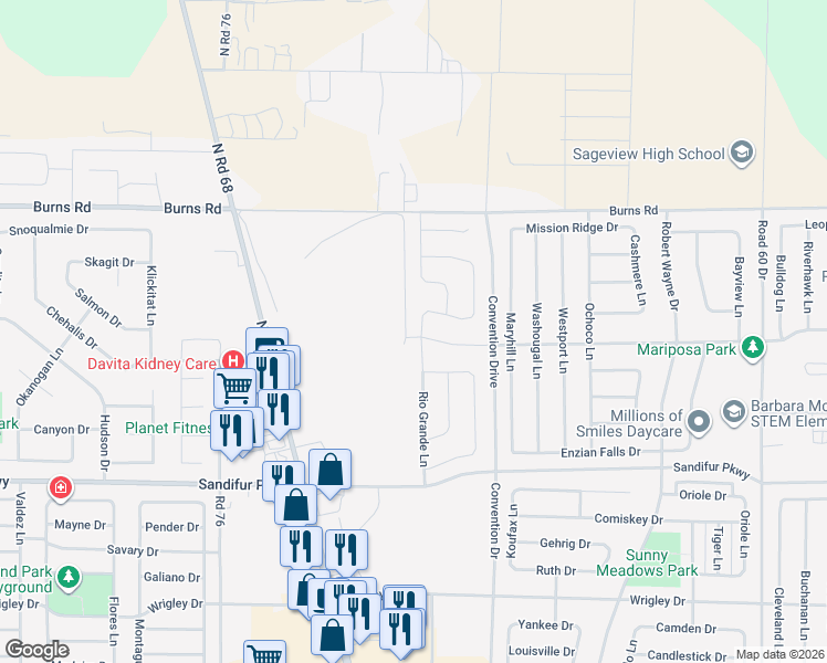 map of restaurants, bars, coffee shops, grocery stores, and more near Convention Drive in Pasco