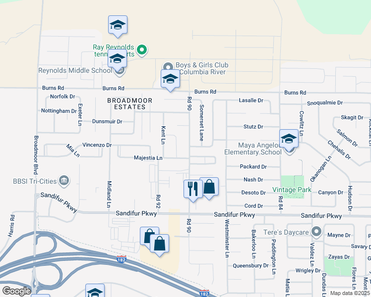 map of restaurants, bars, coffee shops, grocery stores, and more near 6007 Road 90 in Pasco