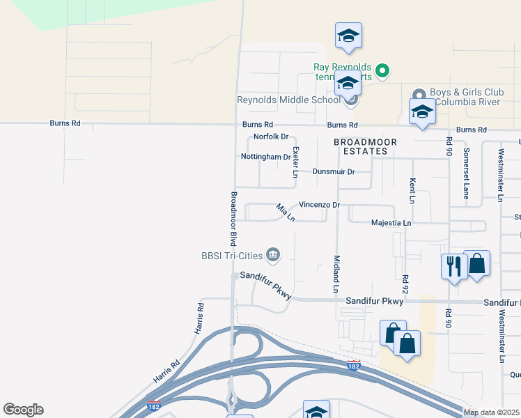 map of restaurants, bars, coffee shops, grocery stores, and more near 9822 Mia Lane in Pasco