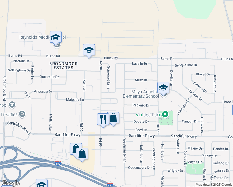map of restaurants, bars, coffee shops, grocery stores, and more near 8802 Wilshire Lane in Pasco